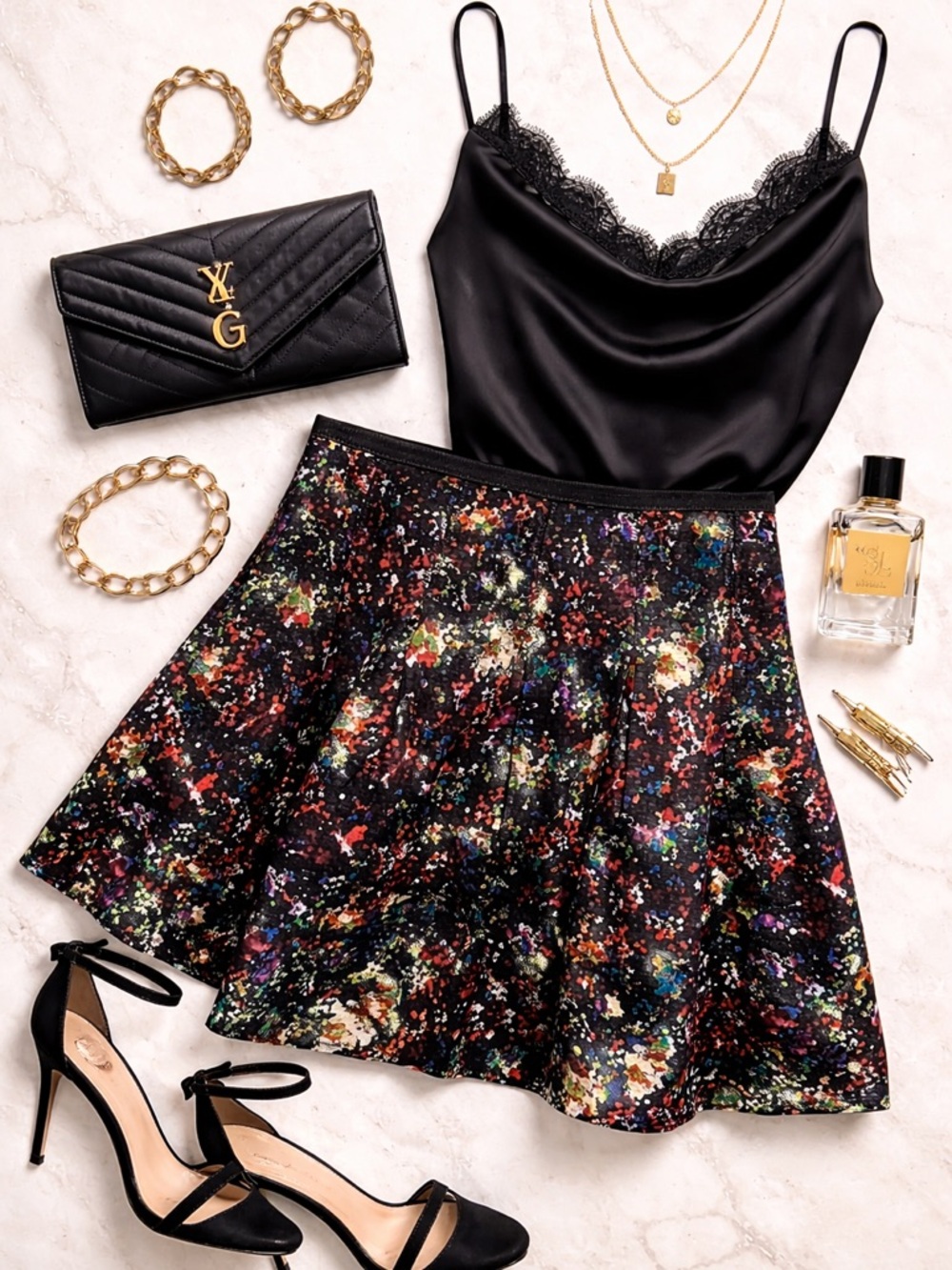 GAP Black Multicolor Abstract Circle Skirt size 6‎